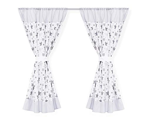 Amilian Gardine Vorhang Vorhänge Kinderzimmer Deko Babyzimmer Gardinen Wohnzimmer modern Deko Schlafzimmer 2 x 155x155 cm Set mit Schlaufen und Raffhalter Baby Zimmer Dekoration Curtain Curtains von Amilian