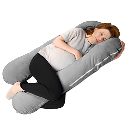 Amilian Schwangerschaftskissen zum Schlafen; Velours; Lagerungskissen; Körperkissen; Schwangere Kissen; Stillkissen Typ A; Seitenschläferkissen; Baby, Pregnancy Pillow; mit abnehmbarem Kissenbezug von Amilian