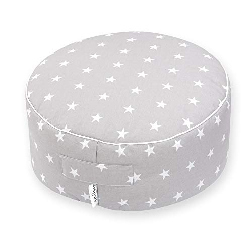 Amilian Sitzkissen Sitzpuff Sitzpouf Puff Bezug aus 100% Baumwolle ca. 40 cm Durchmesser 16 cm hoch für Kinder weiche Füllung Fußhocker Kissen Bodenkissen Sitzsack Sternchen Grau von Amilian