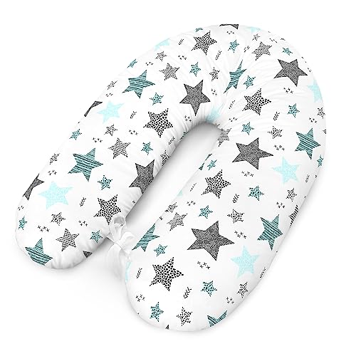 Amilian Stillkissen XXL - Schwangerschaftskissen zum Schlafen - Seitenschläferkissen mit Bezug - Lagerungskissen Baby mit Sternchen Grau von Amilian
