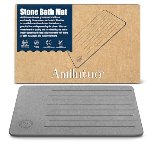 Amilutuo Badematte Stein, Diatomite Stone Bath Mat, rutschfeste Stein Badematte, Badematte Stein Schnelltrocknend von Amilutuo