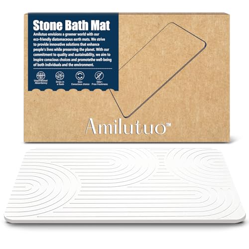Amilutuo Badematte Stein, Diatomite Stone Bath Mat, rutschfeste Stein Badematte, Badematte Stein Schnelltrocknend (Grauweiß B, 60 x 39 cm) von Amilutuo