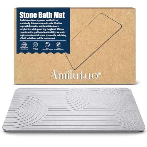 Amilutuo Badematte Stein, Diatomite Stone Bath Mat, rutschfeste Stein Badematte, Badematte Stein Schnelltrocknend (LightGrey B, 60 x 39 cm) von Amilutuo