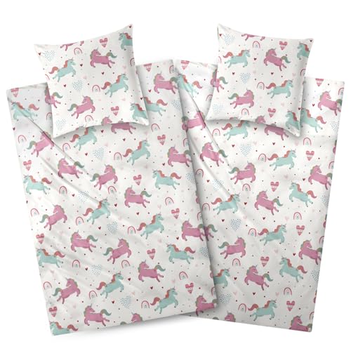 Aminata kids Bettwäsche 135x200 Biber Einhorn -Motiv Kinder Mädchen Baumwolle Rosa YKK Reißverschluss - Einhorn-Wende-Bettwäsche-Set Warm, Weich & Kuschelig - Flanell Tier-Motiv Aminata kids Bettwäsche 135x200 Biber Einhorn -Motiv Kinder Mädchen Baumwolle Rosa YKK Reißverschluss - Einhorn-Wende-Bettwäsche-Set Warm, Weich & Kuschelig - Flanell Tier-Motiv von Aminata kids