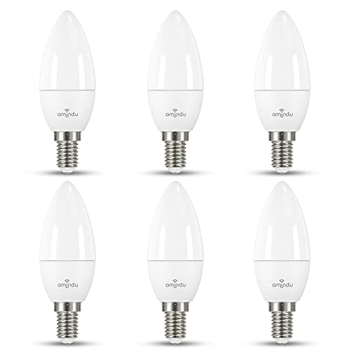 Amindu LED Lampe E14 Dimmbar, 4.9W ersetzt 40W Glühlampe, Kaltweiß 4000K, LED Kerze, LED Glühbirne Kronleuchter, 470 Lumen, Glühbirne B35, 6 Stück von Amindu