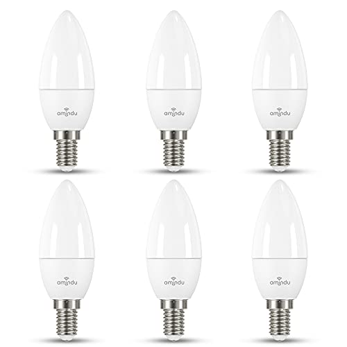 Amindu LED Lampe E14 Dimmbar, 4.9W ersetzt 40W Glühlampe, Warmweiß 2700K, LED Kerze, LED Glühbirne Kronleuchter, 470 Lumen, Glühbirne B35, 6 Stück von Amindu