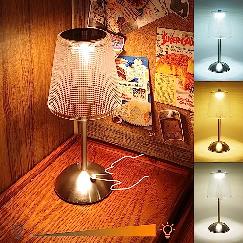 Amingulry kabellose Tischlampe, 4000mAh wiederaufladbare batteriebetriebene Lampe, 3 Farbmodi und stufenlos dimmbare LED Touch Lampe, tragbare Retro Metall-Nachttischlampe(Silber Nickel) von Amingulry