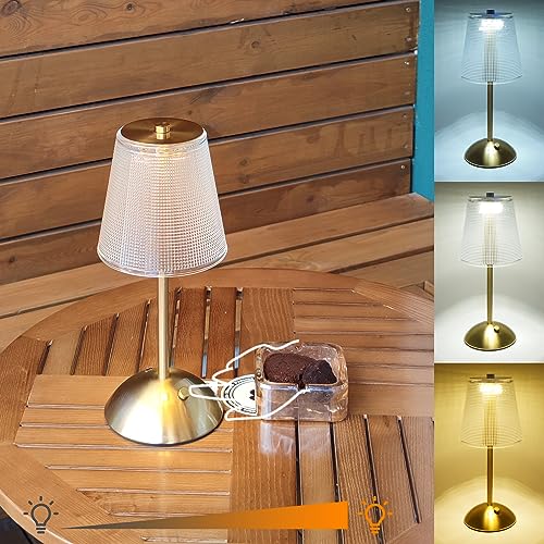 Amingulry kabellose Tischlampe, 4000mAh wiederaufladbare batteriebetriebene Lampe, 3 Farbmodi und stufenlos dimmbare LED Touch Lampe, tragbare Retro Metall-Nachttischlampe für Schlafzimmer(Gold) von Amingulry