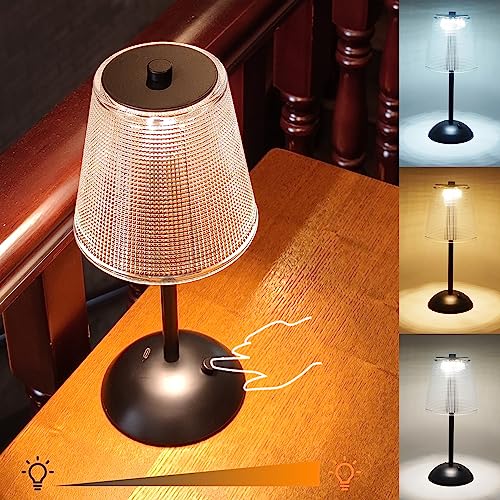 Amingulry kabellose Tischlampe, 4000mAh wiederaufladbare batteriebetriebene Lampe, 3 Farbmodi und stufenlos dimmbare LED Touch Lampe, tragbare Retro Metall-Nachttischlampe für Schlafzimmer(Schwarz) von Amingulry