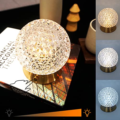 Amingulry kabellose Tischlampe, wiederaufladbare batteriebetriebene Lampe, 3 Farbmodi und stufenlos dimmbare LED Touch Lampe, tragbare Kristall Gold Metall-Nachttischlampe für Schlafzimmer, Restaurant von Amingulry