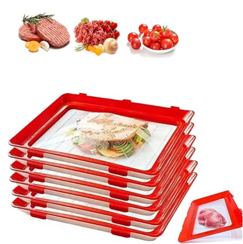 Amini Frischhaltebox Frischhaltedosen für Wurst Creative Food Preservation Tray Vakuum Frische Aufbewahrung Tablett Mit Elastischen Film Schnalle Dichtung Vorratsbehälter Set Küchenhelfer (6pcs) von Amini