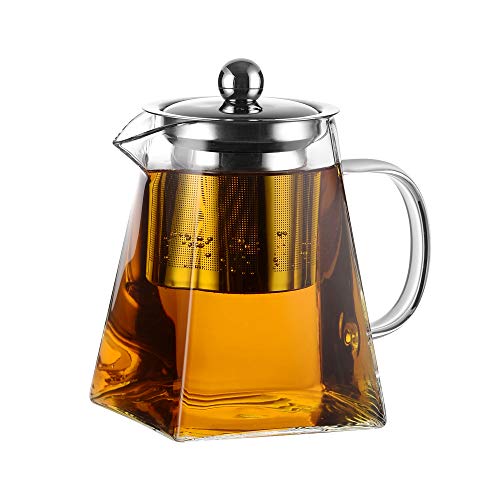 Amisglass Teekanne Glas mit Siebeinsatz Glaskanne 800ml mit 18/10 Edelstahl Teesieb Glas Teebereiter mit Deckel - Spülmaschinenfest - Hitzebeständig & Transparent von Amisglass