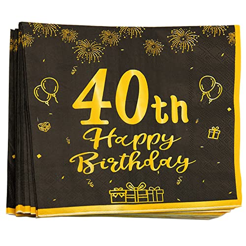 20er Pack Servietten 40. Geburtstag Party Servietten 40. Geburtstag Happy Birthday Deko Papierserviette Geburtstag Geburtstagsfeier 40. Geburtstag Servietten Geburtstagsservietten,Schwarz Gold von Amissz