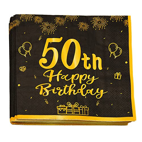 20er Pack Servietten 50. Geburtstag Party Servietten 50. Geburtstag Happy Birthday Deko Papierserviette Geburtstag Geburtstagsfeier 50. Geburtstag Servietten Geburtstagsservietten,Schwarz Gold von Amissz