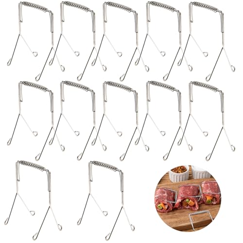 12x Rouladenklammern aus Edelstahl wiederverwendbar, Rouladen Klammern als perfekte Alternative zu Rouladennadeln oder Rouladenspieße [12 Stück] von AmkWood