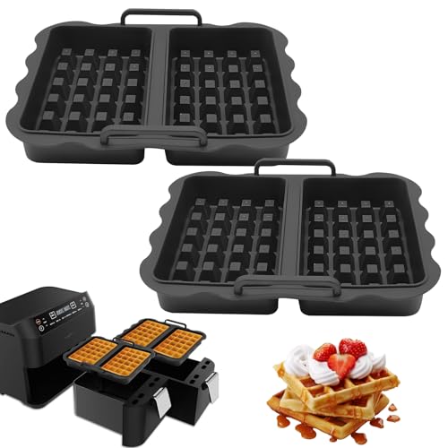 2 Stück Heißluftfritteuse Silikon Waffelform Belgische Waffeleisen Heißluftfritteuse Zubehör Waffeleinsatz für Heißluftfritteuse Kompatibel mit Ninja AF500EU, AF400EU, AF451EU, SL400EU(Schwarz) von Amlope