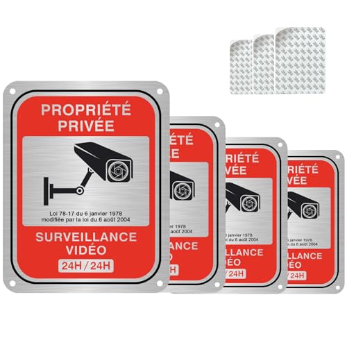 Amlope 4 Stück Warnschild für Videoüberwachung Kamera Überwachungsschild Aluminium Privateigentum Schilder Kameraüberwachung mit Selbstklebefolie 15x12cm von Amlope
