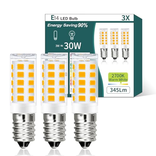 AmmToo E14 LED Warmweiss Birne, 3W 345LM 2700K LED Lampe, Glühbirne E14 ersetzt 30W Halogenlampen, Kein Flackern Kühlschranklampe Nicht Dimmbar, Led Mais Birne für Dunstabzugshaube Wandlampen von AmmToo