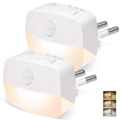 AmmToo Nachtlicht Steckdose mit Bewegungsmelder, 2 Stück Helligkeit Dimmbare Nachtlicht mit EIN/AUTO/AUS Modi, Steckdosenlicht für Kinderzimmer, Schlafzimmer, Treppe, Gang, Küche, Warmweiß AmmToo Nachtlicht Steckdose mit Bewegungsmelder, 2 Stück Helligkeit Dimmbare Nachtlicht mit EIN/AUTO/AUS Modi, Steckdosenlicht für Kinderzimmer, Schlafzimmer, Treppe, Gang, Küche, Warmweiß von AmmToo
