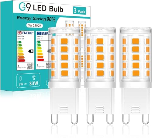 AmmToo G9 LED Lampe warmweiß 2700K, LED Leuchtmittel 3W entspricht 30W-40W Halogenlampe, G9 Glühbirne 360 Lumen, kein Flackern, nicht dimmbar, Enegiesparende G9 kleine Birne von AmmToo