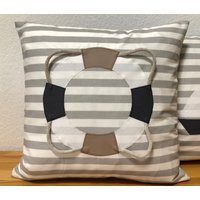 Maritime Kissenhülle, Landhausstil Kissenbezug Rettungsring Grau/Weiß/Beige 40x40 Oder 50x50cm von Ammerkind