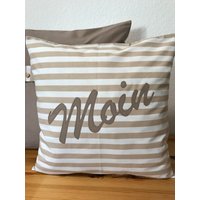 1 Maritime Kissenhülle Kissenbezug, Dekokissen Landhausstil Kissen Moin Beige/Weiß 40x40cm von Ammerkind