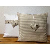 1x Landhausstil Kissenhülle, Kissenbezug, Dekokissen Weiß/Beige Kariert 40x40cm von Ammerkind