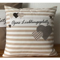 1x Landhausstil Kissenhülle Kissenbezug Opas Lieblingsplatz Beige/Braun 40x40cm von Ammerkind