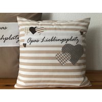 1x Landhausstil Kissenhülle Kissenbezug Opas Lieblingsplatz Beige/Braun 50x50cm von Ammerkind