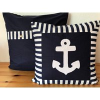 1x Landhausstil Maritime Kissenbezugkissenhülle Blau /Weiß 40x40cm von Ammerkind