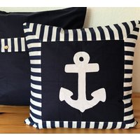 1x Landhausstil Maritime Kissenhüllekissenbezuganker Blau /Weiß 50x50cm von Ammerkind