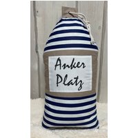 1x Maritime Bojenkissen, Landhausstil Kissen Boje Anker Platz Oder Personalisiert Grau/Weiß Gr. 22x40cm von Ammerkind