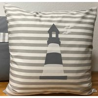 1x Maritime Kissenhülle, Landhausstil Kissenbezug Leuchtturm Grau/Weiß 40x40cm von Ammerkind