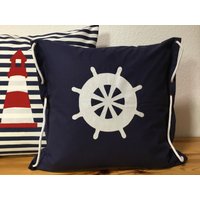 1x Maritime Kissenhüllekissenbezug Steuerrad Blau/Weiß 40x40cm von Ammerkind