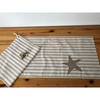 1x Maritime Tischläufer, Tischdecke Beige/Weiß Gestreift 40x130cm von Ammerkind