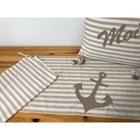 1x Maritime Tischläufer, Tischdecke Beige/Weiß Gestreift 40x130cm von Ammerkind