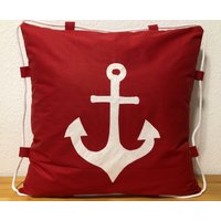 Maritime Kissenhülle, Kissenbezug, Dekokissen, Landhausstil Kissen Mit Kordel Rot/Weiß 50x50cm von Ammerkind