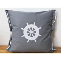 Maritime Kissenhülle, Kissenbezug, Landhausstil Kissen Steuerrad Grau/Weiß 50x50cm von Ammerkind