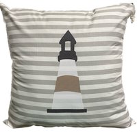 Maritime Kissenhülle, Landhausstil Kissenbezug Leuchtturm Grau/Weiß/Beige 40x40cm von Ammerkind