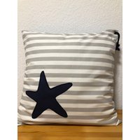 Maritime Kissenhüllekissenbezug, Landhausstil Kissenhülle, Kissen Blau/Grau/Weiß Seestern 50x50cm von Ammerkind