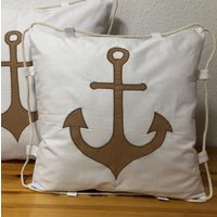 Maritime Kissenhüllekissenbezug Weiß/Beige Anker 40x40cm von Ammerkind