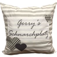 Personalisiertes Geschenk, Kissenbezug Mit Wunschnamen, Namenkissen, Landhausstil Kissenhülle Schnarchplatz Grau/Weiß Gestreift von Ammerkind