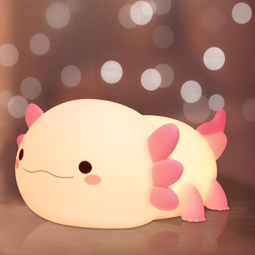 Ammonite Axolotl Nachtlicht, Süßes Axolotls Lampe für Kinder, Dimmbar Silikon Kinderzimmer Nachtlicht, Wiederaufladbare LED Nachttischlampe mit 20 Minuten Timer, Zimmer Deko für Baby Mädchen Frauen von Ammonite