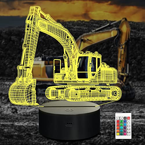 Ammonite Bagger 3D Lampe für Kinder, LED Optische Täuschung Nachtlicht mit Fernbedienung und Zeitschaltfunktion als Weihnachten Geburtstagsgeschenk Ideen für Jungen Kinder Teen von Ammonite