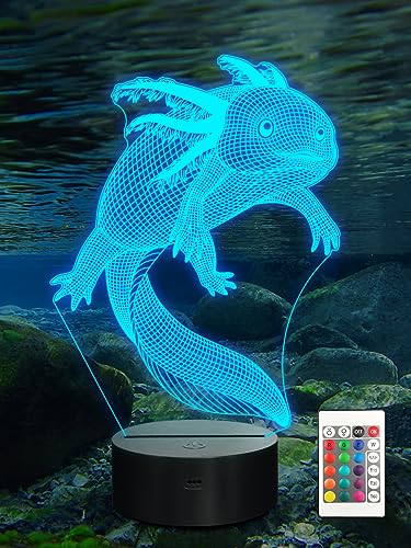 Ammonite Axolotl Lampe für Kinder, 3D Illusion Nachtlicht 16 Farbwechsel mit Fernbedienung und Timer, für Kinder Freunde & Familie Liebhaber Axolotl Fan von Ammonite