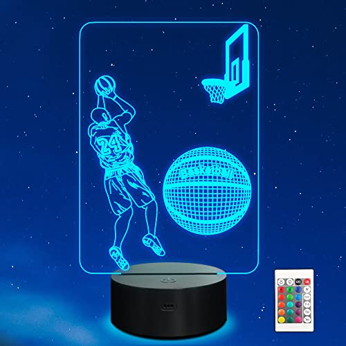 Ammonite Basketball 3D optische Täuschung Lampe, Basketball Geschenke 16 Farben ändern mit Fernbedienung & Timer Basketball Dekor Nachtlicht als Geschenkidee für Teens Jungen Männer von Ammonite