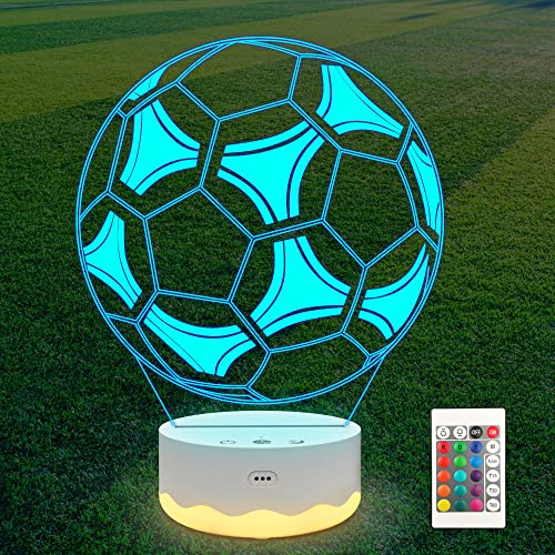 Fußball geschenke für Jungen, cooles Fußball Nachtlicht, 3D Illusion LED-Lampe mit Fernbedienung 16 Farben wechselnde Geburtstag Weihnachten Geschenk für Sport Fan Mädchen Mann von Ammonite