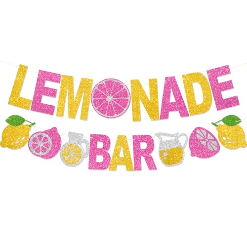 Limonade Bar Banner – vorbespannte Limonade Party Dekorationen Limonade Bar Schild Glitzer Rosa Geburtstag Party Supplies von Amnbrei