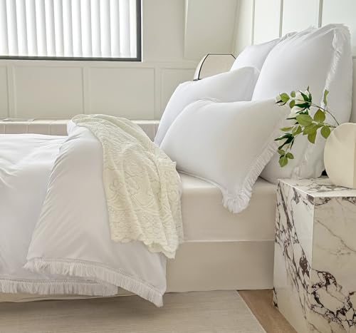 Amolavet Boho Quasten Design Weiß Bettwäsche 200x200 3teilig Set aus Gebürstetem Mikrofaser Sommer Bettwäsche 200x200 Bettbezug 200 X 200 Mit Reißverschluss + 2 Kissenbezüg 80x80 für Doppelbett Amolavet Boho Quasten Design Weiß Bettwäsche 200x200 3teilig Set aus Gebürstetem Mikrofaser Sommer Bettwäsche 200x200 Bettbezug 200 X 200 Mit Reißverschluss + 2 Kissenbezüg 80x80 für Doppelbett von Amolavet
