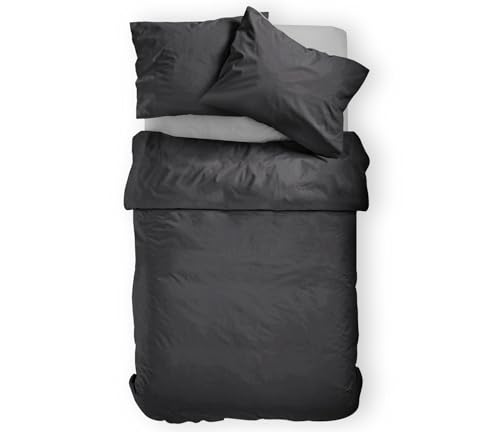 Amolavet Sommer Bettwäsche 155x220 2teilig Set Grau aus Gebürstetem Mikrofaser Sommerbettwäsche 155x220 Bettbezug 155 X 220 + Kissenbezüg 80x80 Mit Reißverschluss für Einzelbett von Amolavet